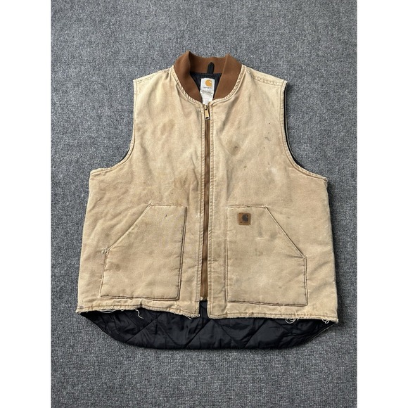 Mens Workwear Carhartt Brown Canvas Utility Vest Distressed Style Size XL Tall